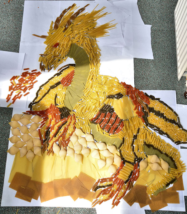 A pasta picture of a dragon