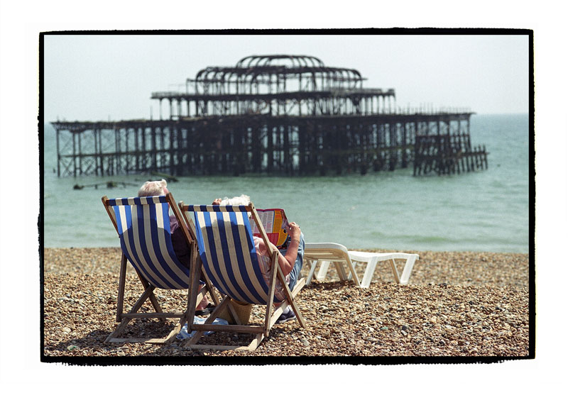 Brighton Beach and remains of Pier, Summer 2005.