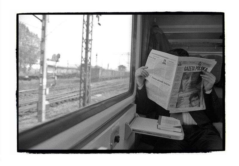 Passenger in train on the way to Wroclaw, Poland, 2005. Nikon F3, 35mm, Delta 100.